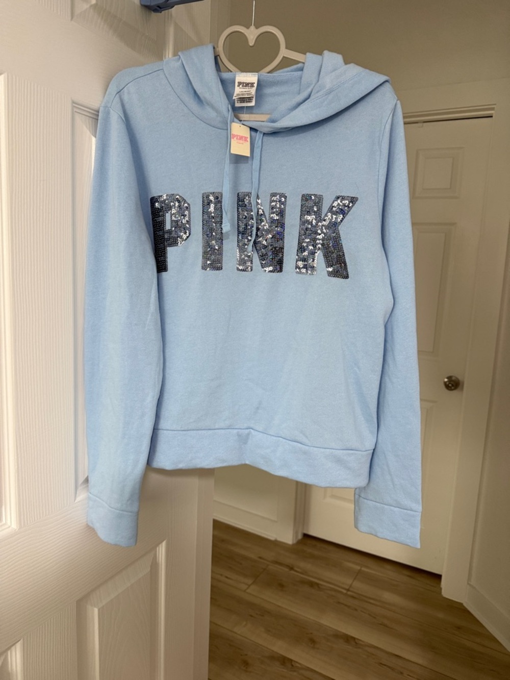 Victoria's Secret PINK Light Blue Hoodie with Pink Logo Tag